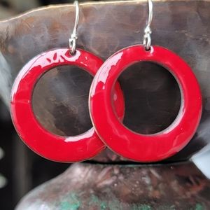 Red Enamel Hoop Earrings